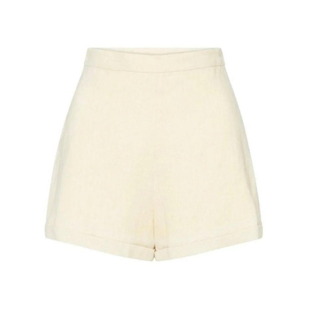 $180 Posse Bernie High-Waisted Linen Shorts Cloud Cream 0 XS
